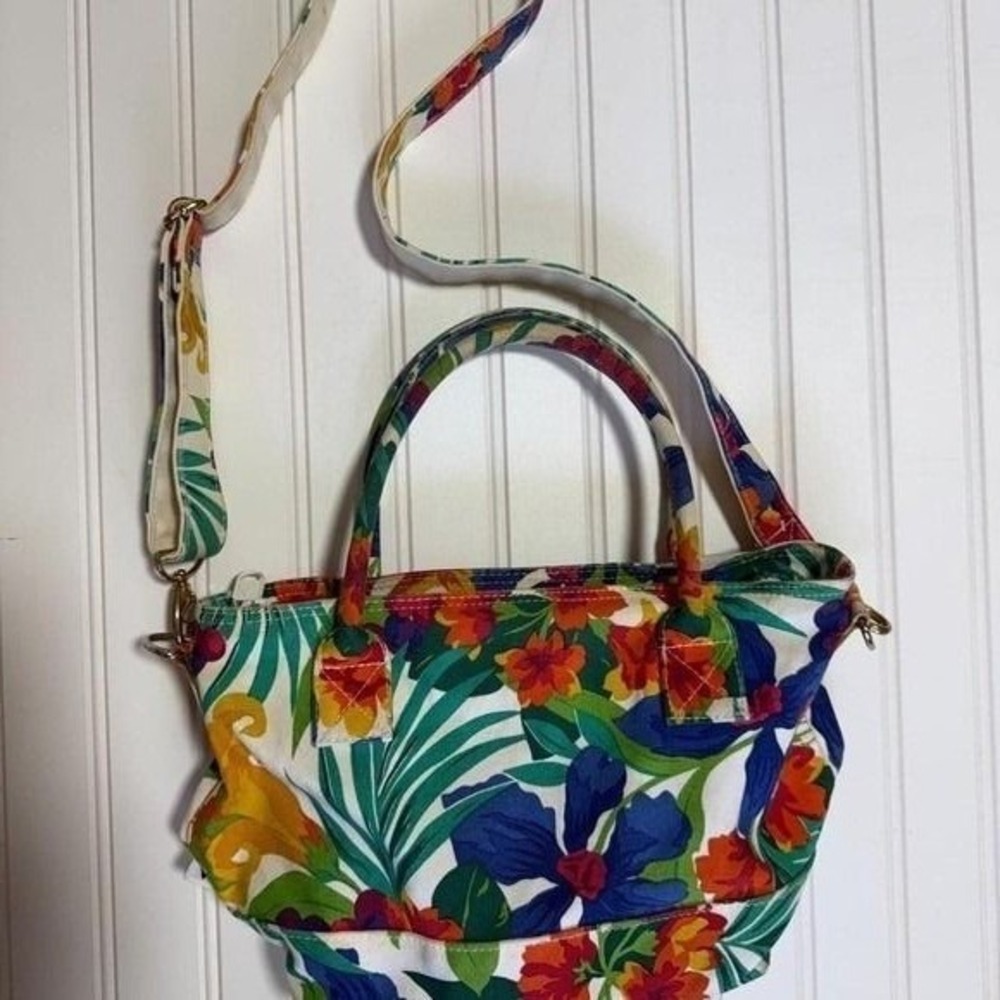 90s Liz Claiborne Tropical Canvas Purse – Convertible Crossbody/